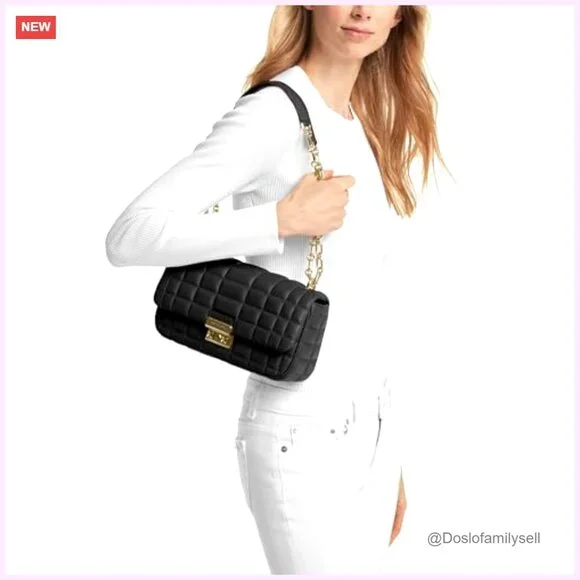 Large Convertible Quilted Leather Shoulder Bag with Adjustable Crossbody Strap